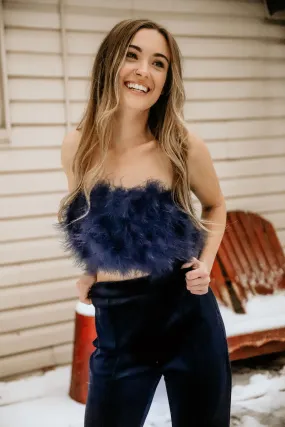 All About It  Feather Tube Top - DARK BLUE