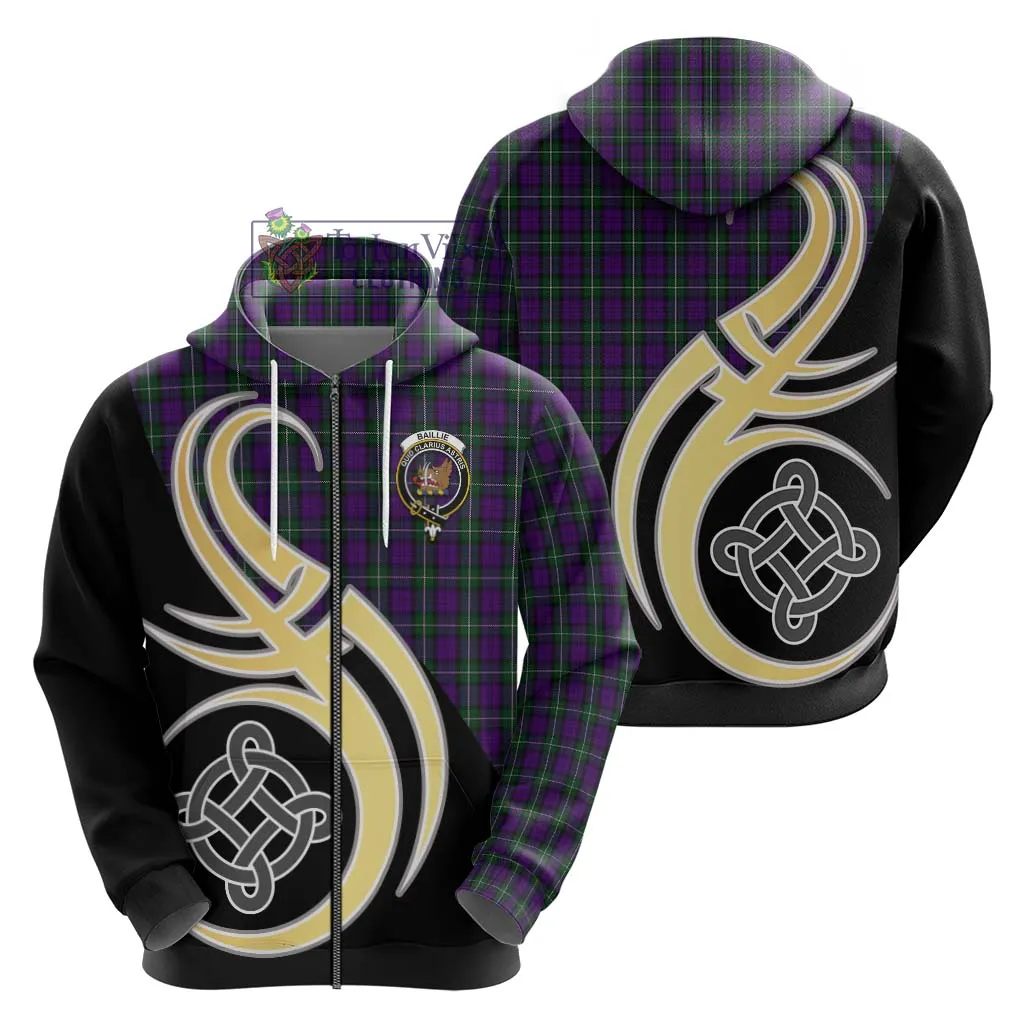 Baillie Highland Society Tartan Hoodie with Family Crest and Celtic Symbol Style