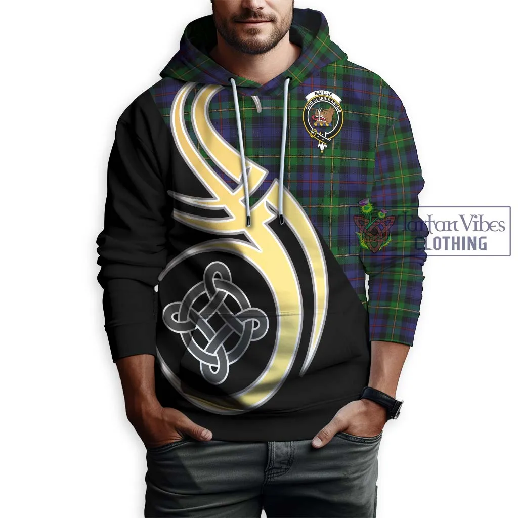 Baillie Tartan Hoodie with Family Crest and Celtic Symbol Style