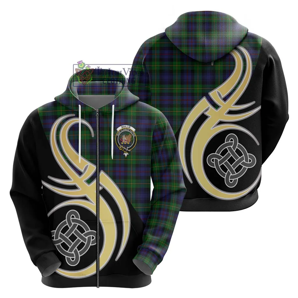 Baillie Tartan Hoodie with Family Crest and Celtic Symbol Style
