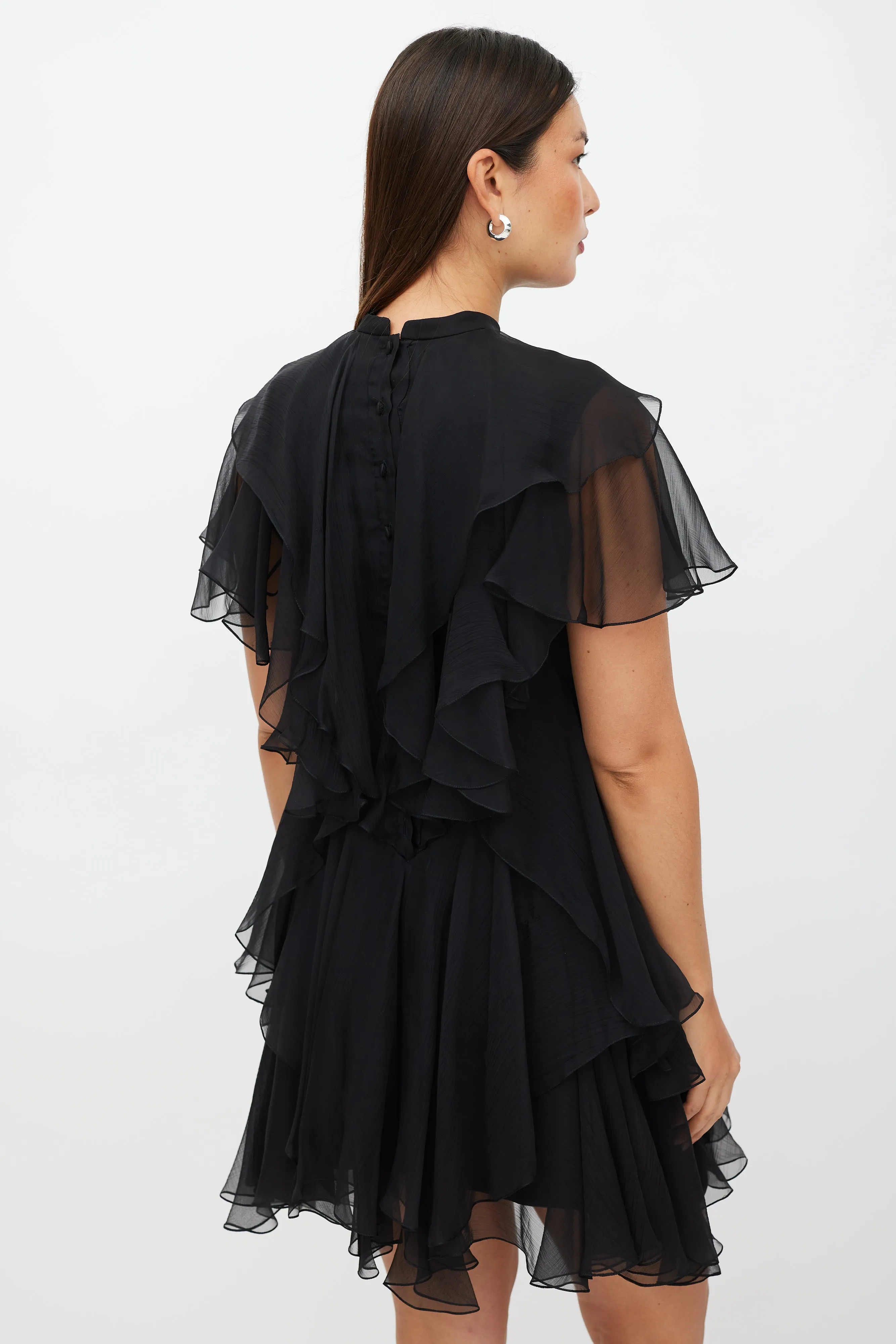 Black Silk Ruffled Layered Dress