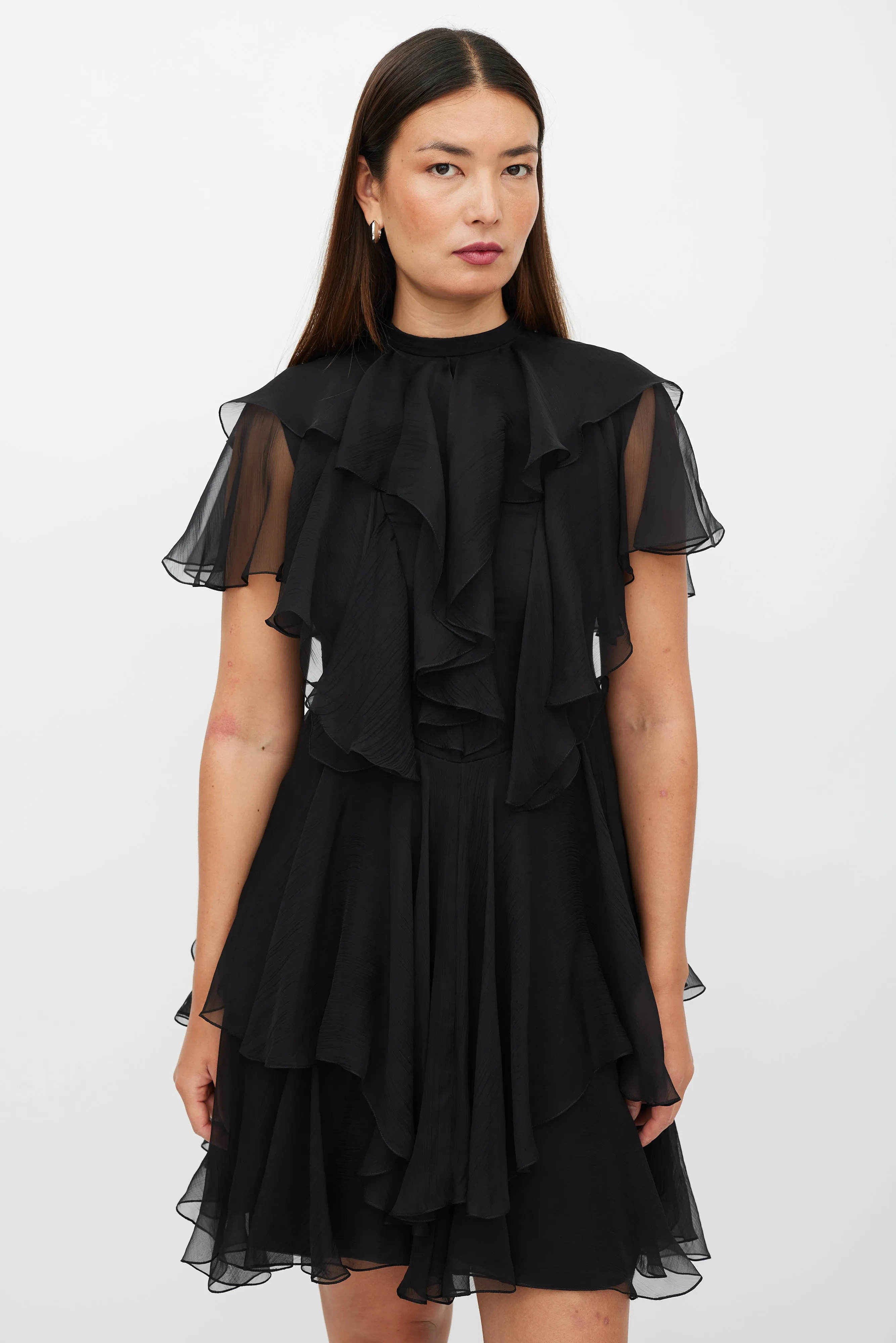 Black Silk Ruffled Layered Dress