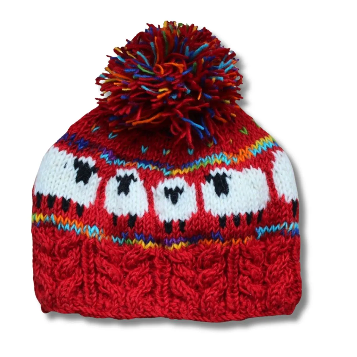cable knit sheep bobble hat