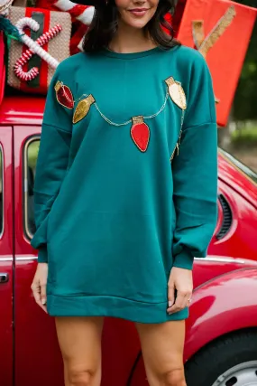 CHRISTMAS LIGHTS GREEN PULLOVER DRESS