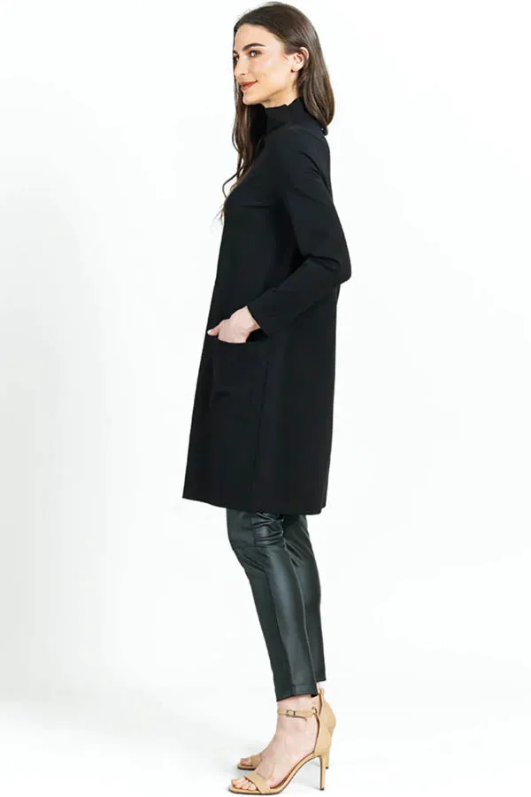 Clara Sunwoo - Ribbed Knit Funnel Neck Tunic Dress W/Stitch Detail & Pockets - Black