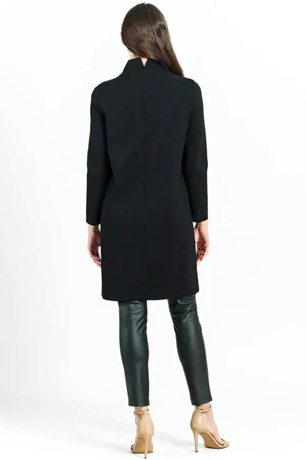 Clara Sunwoo - Ribbed Knit Funnel Neck Tunic Dress W/Stitch Detail & Pockets - Black