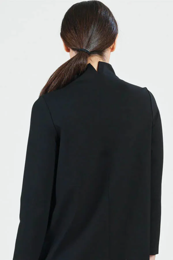 Clara Sunwoo - Ribbed Knit Funnel Neck Tunic Dress W/Stitch Detail & Pockets - Black