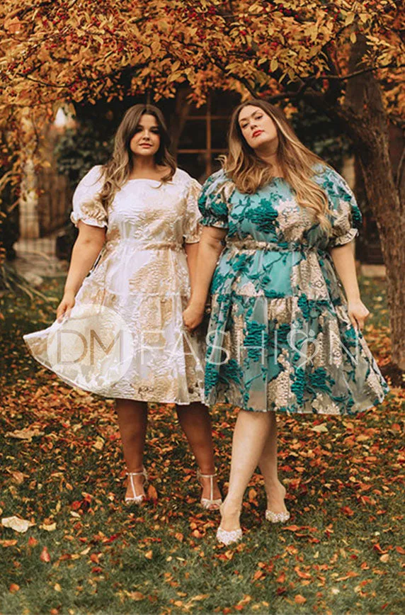 Ellis Jacquard Teal/Gold Velvet Dress - DM Exclusive - Maternity Friendly