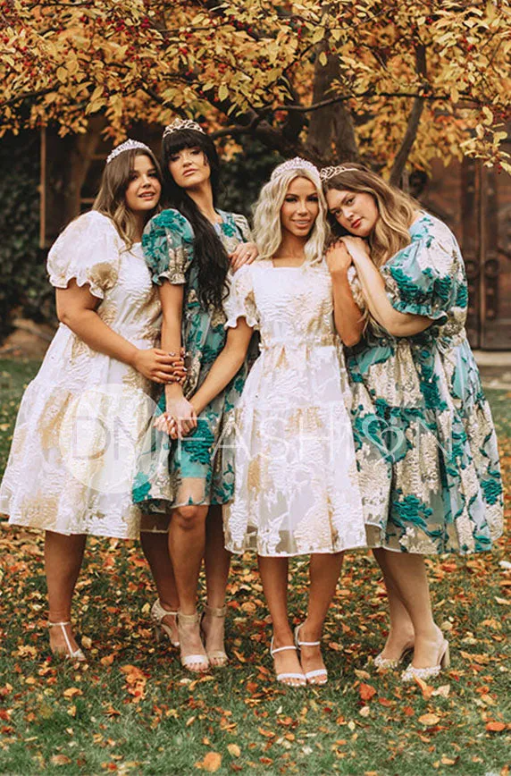 Ellis Jacquard Teal/Gold Velvet Dress - DM Exclusive - Maternity Friendly