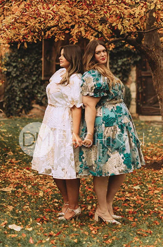 Ellis Jacquard Teal/Gold Velvet Dress - DM Exclusive - Maternity Friendly