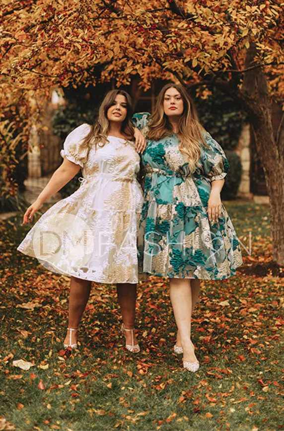 Ellis Jacquard Teal/Gold Velvet Dress - DM Exclusive - Maternity Friendly