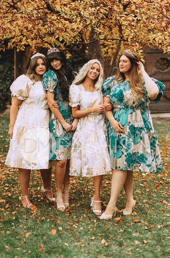 Ellis Jacquard Teal/Gold Velvet Dress - DM Exclusive - Maternity Friendly
