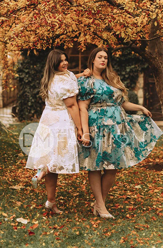 Ellis Jacquard Teal/Gold Velvet Dress - DM Exclusive - Maternity Friendly