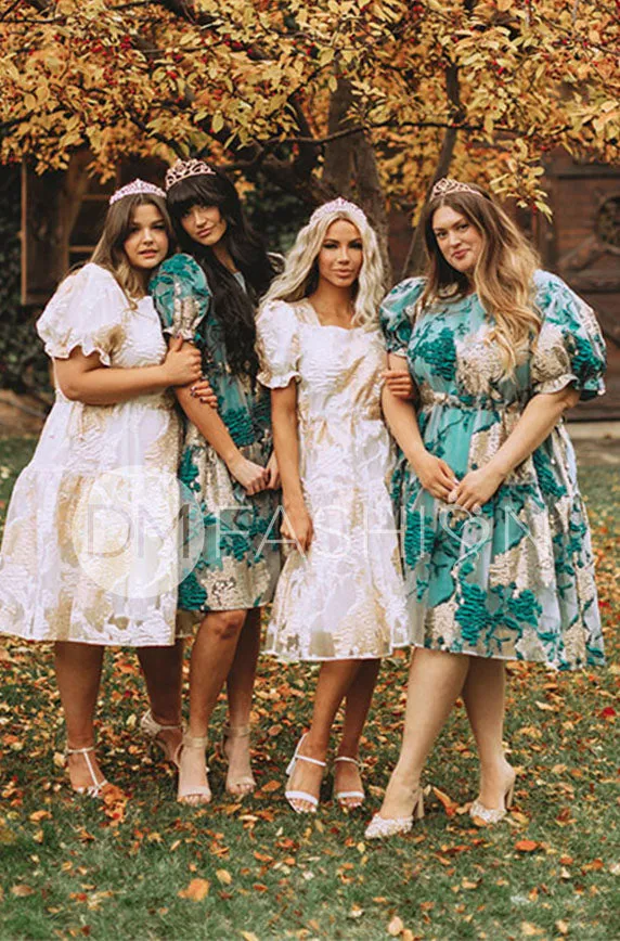 Ellis Jacquard Teal/Gold Velvet Dress - DM Exclusive - Maternity Friendly