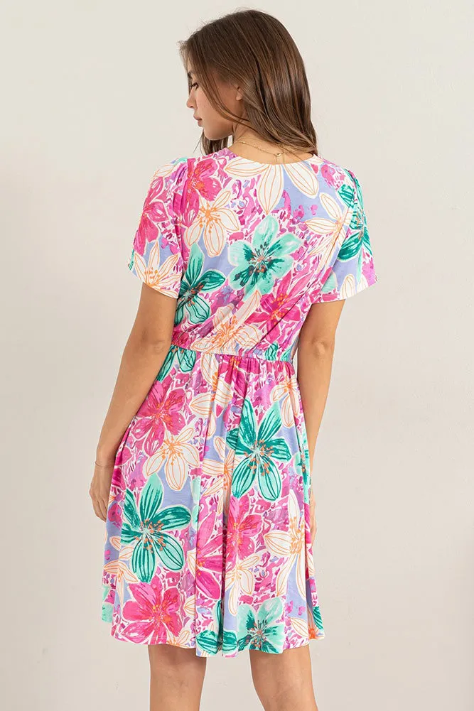 Floral Surplice Dress with Shorts in Orange Multi by Hyfve