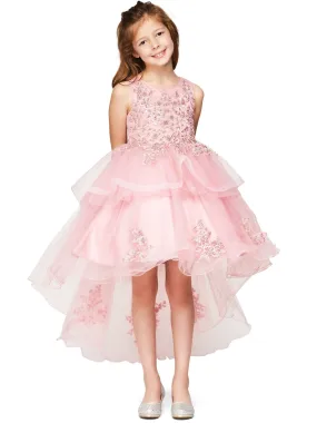 Girls Lace Applique High Low Bridesmaid Dress 12