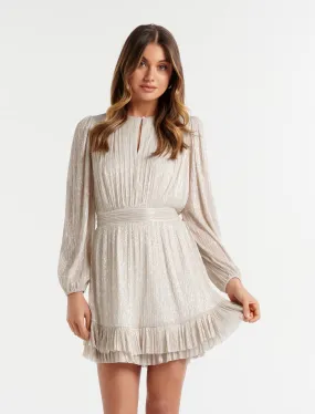 Goldie Petite Long Sleeve Plisse Mini Dress