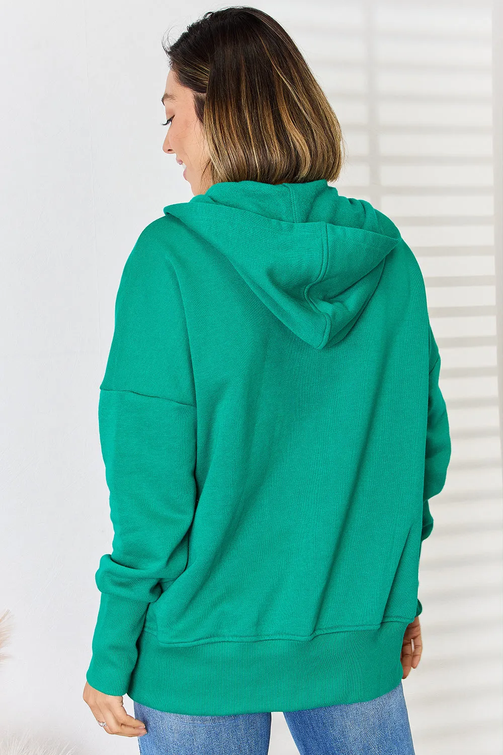 Half Button Fleece Hooded Pullover