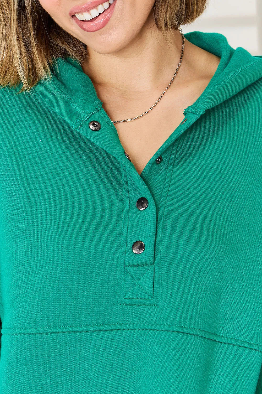 Half Button Fleece Hooded Pullover