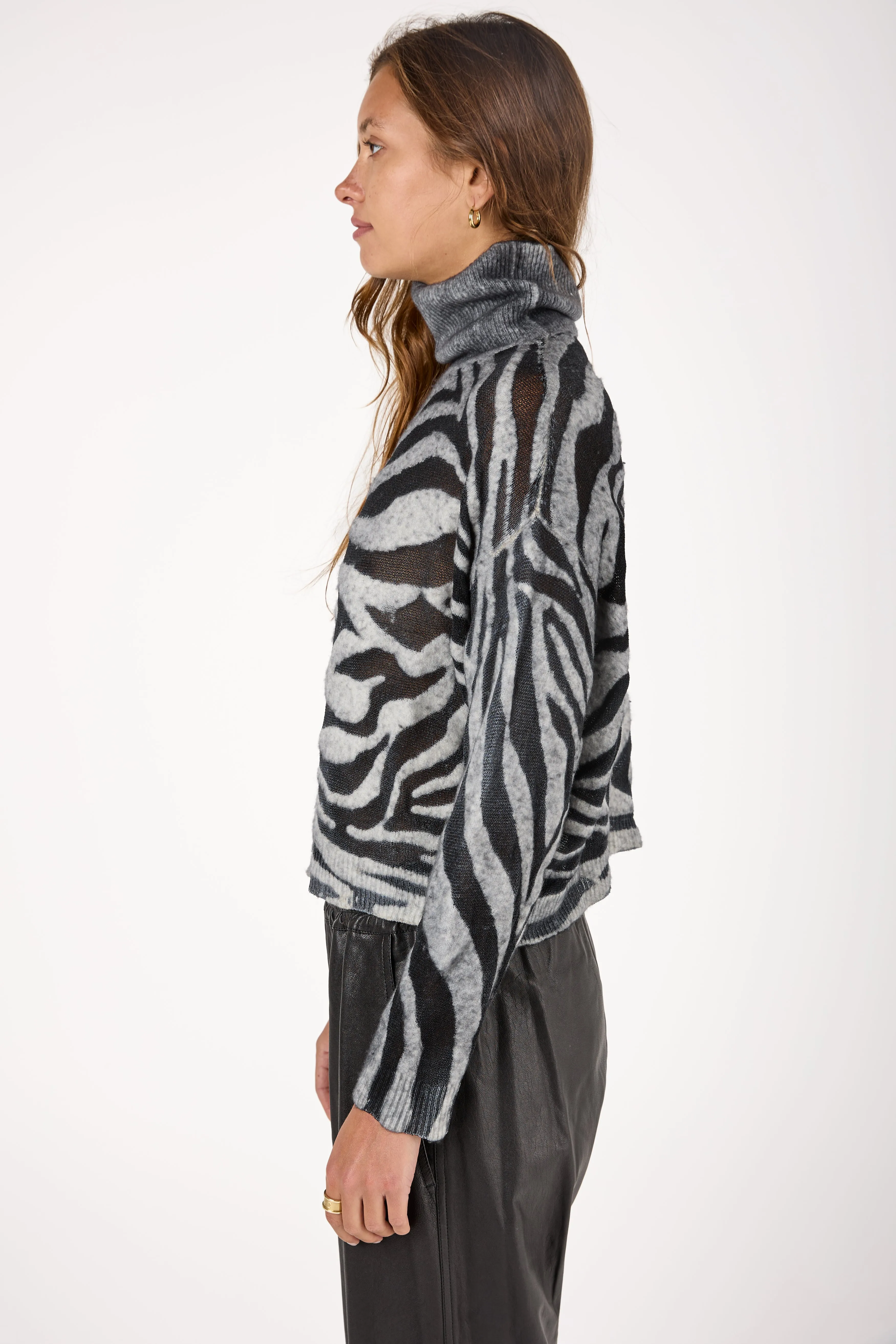 Hand Painted Zebra Devore Effect Pullover in Husky