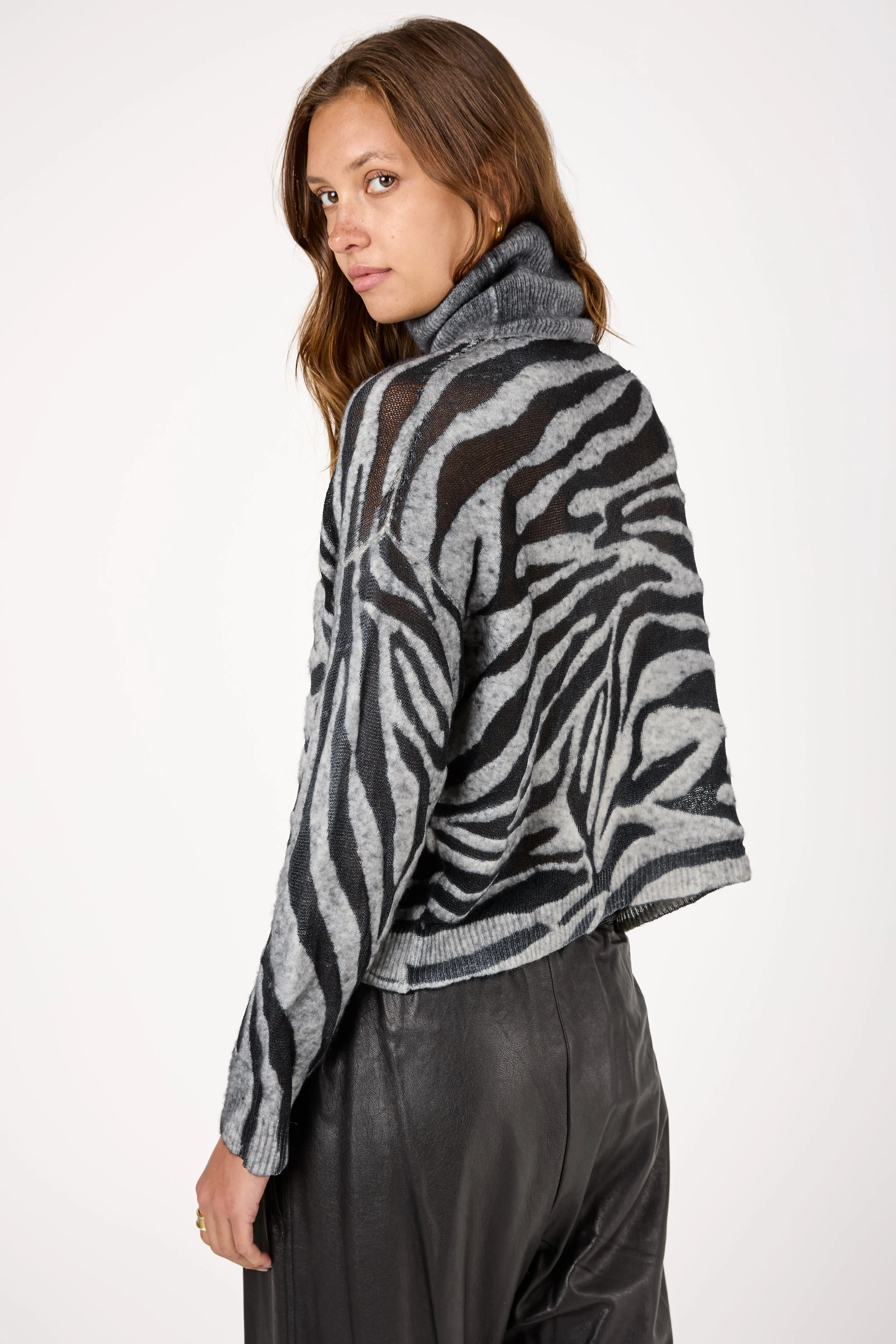 Hand Painted Zebra Devore Effect Pullover in Husky
