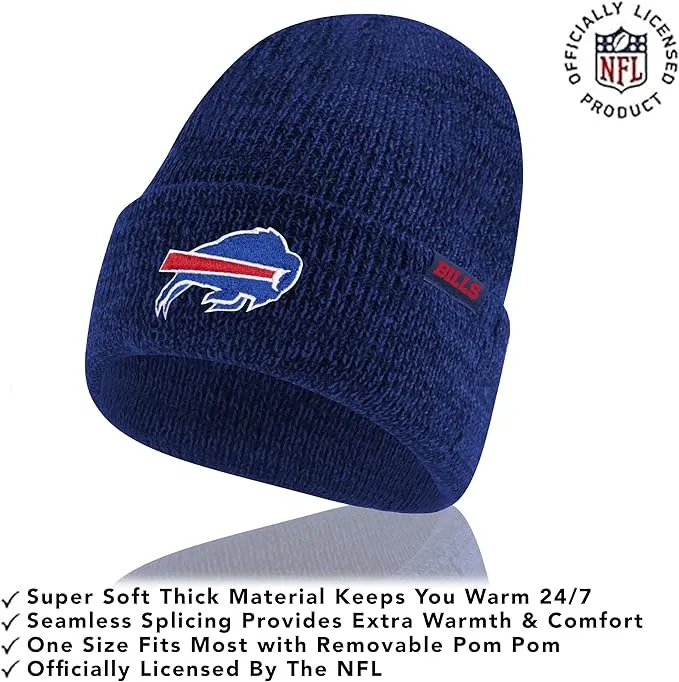 NFL Official Super Soft Marl Knit Winter Beanie Knit Hat with Extra Warm Touch Screen Gloves|Buffalo Bills