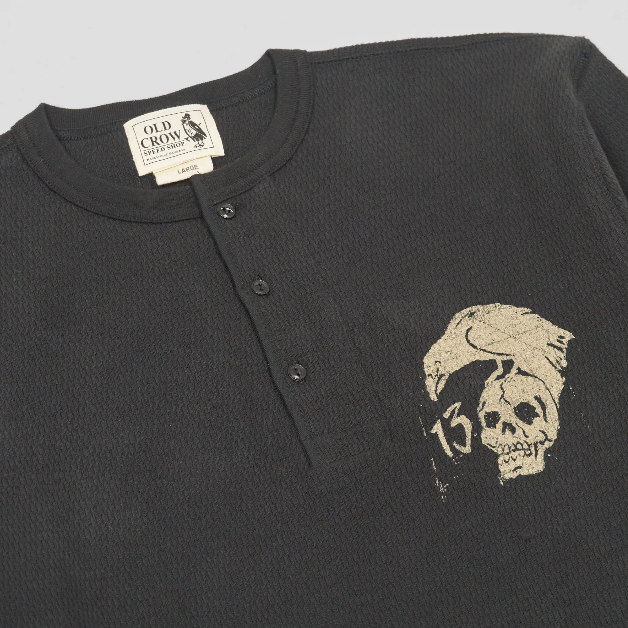 Old Crow Speed Shop by Glad Hand & Co. Long Sleeves Henley T-Shirt