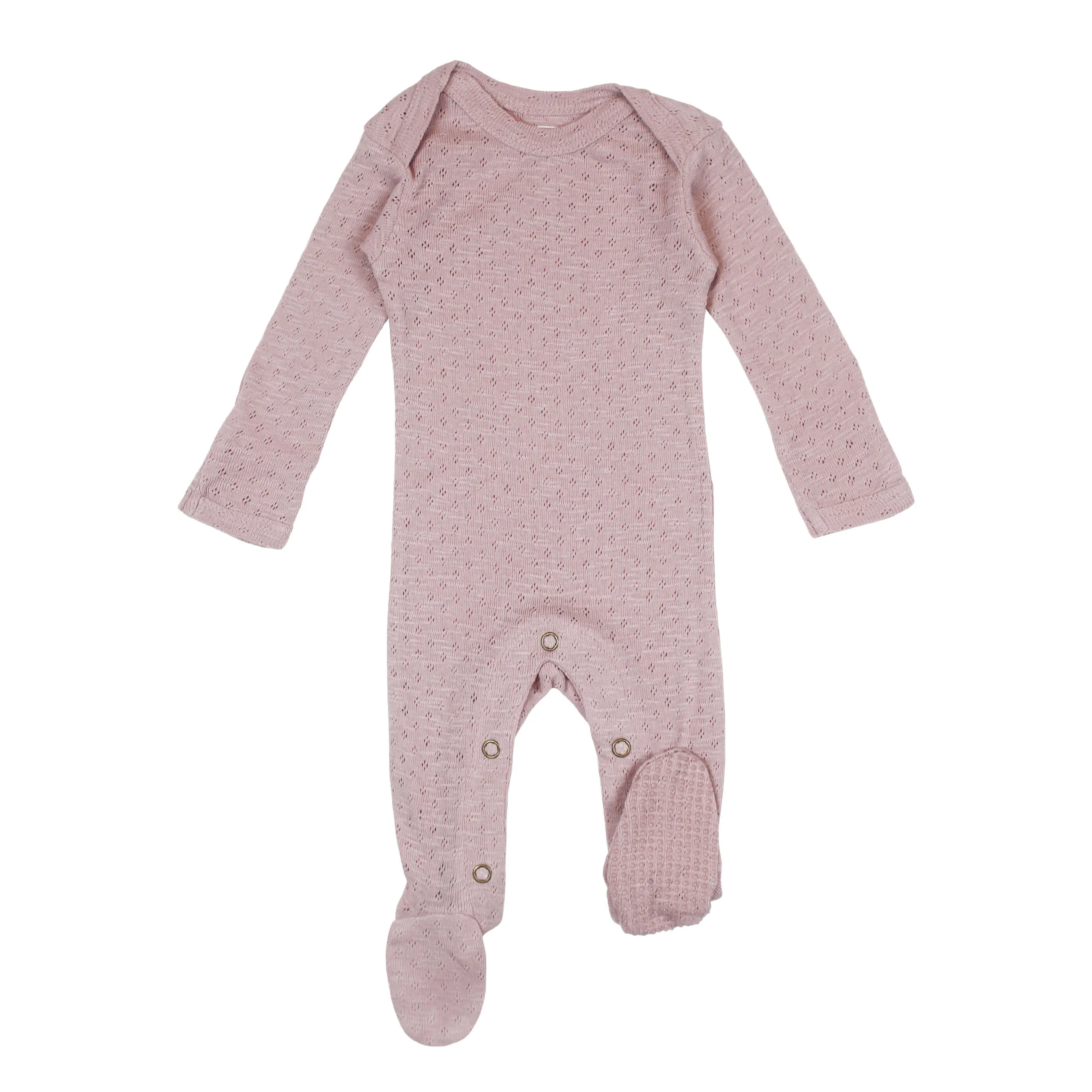 Pointelle Lap-Shoulder Baby Footie in Thistle
