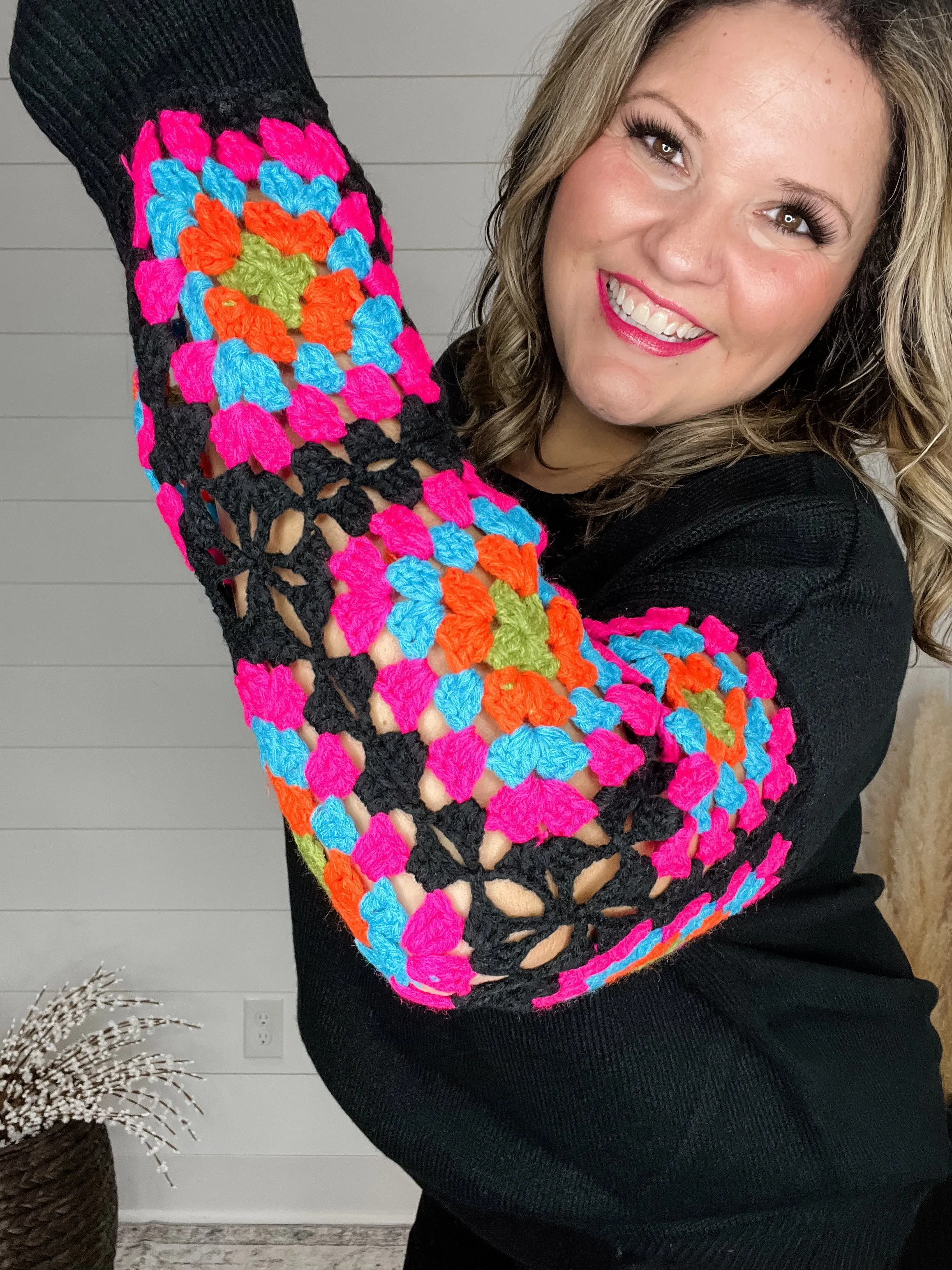 "What's Old Is New Again" Crochet Patchwork Sleeve Sweater