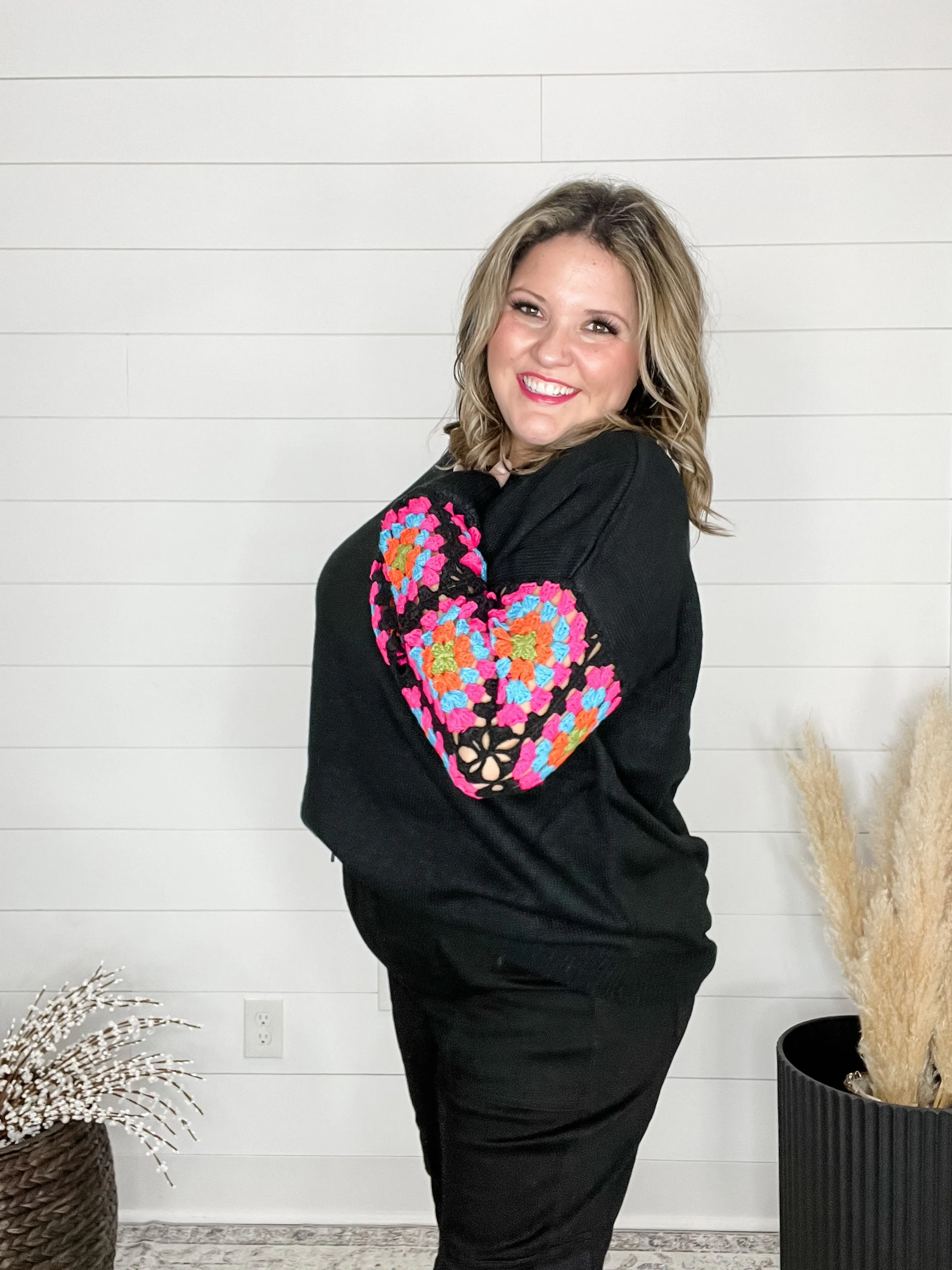 "What's Old Is New Again" Crochet Patchwork Sleeve Sweater