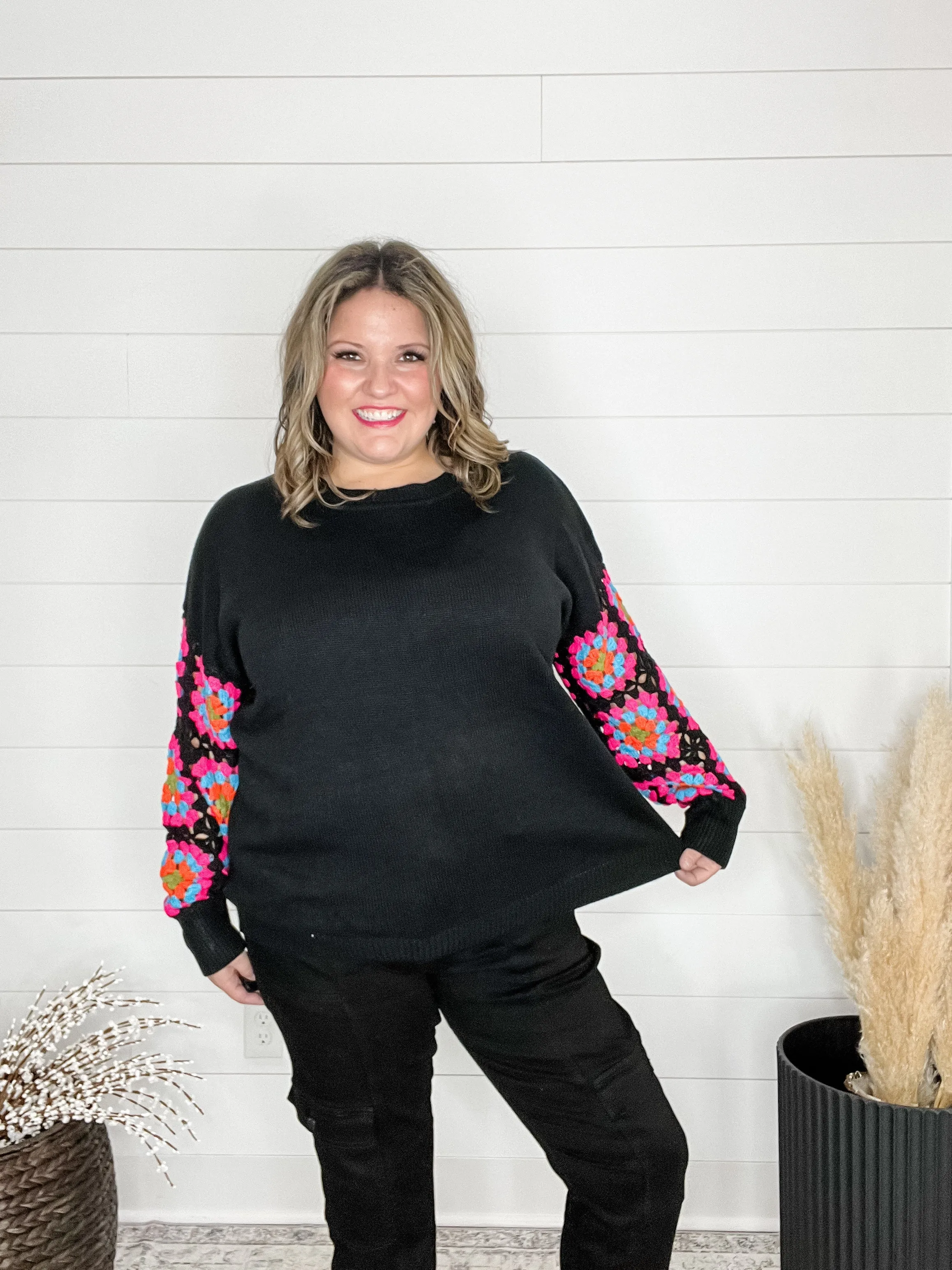 "What's Old Is New Again" Crochet Patchwork Sleeve Sweater