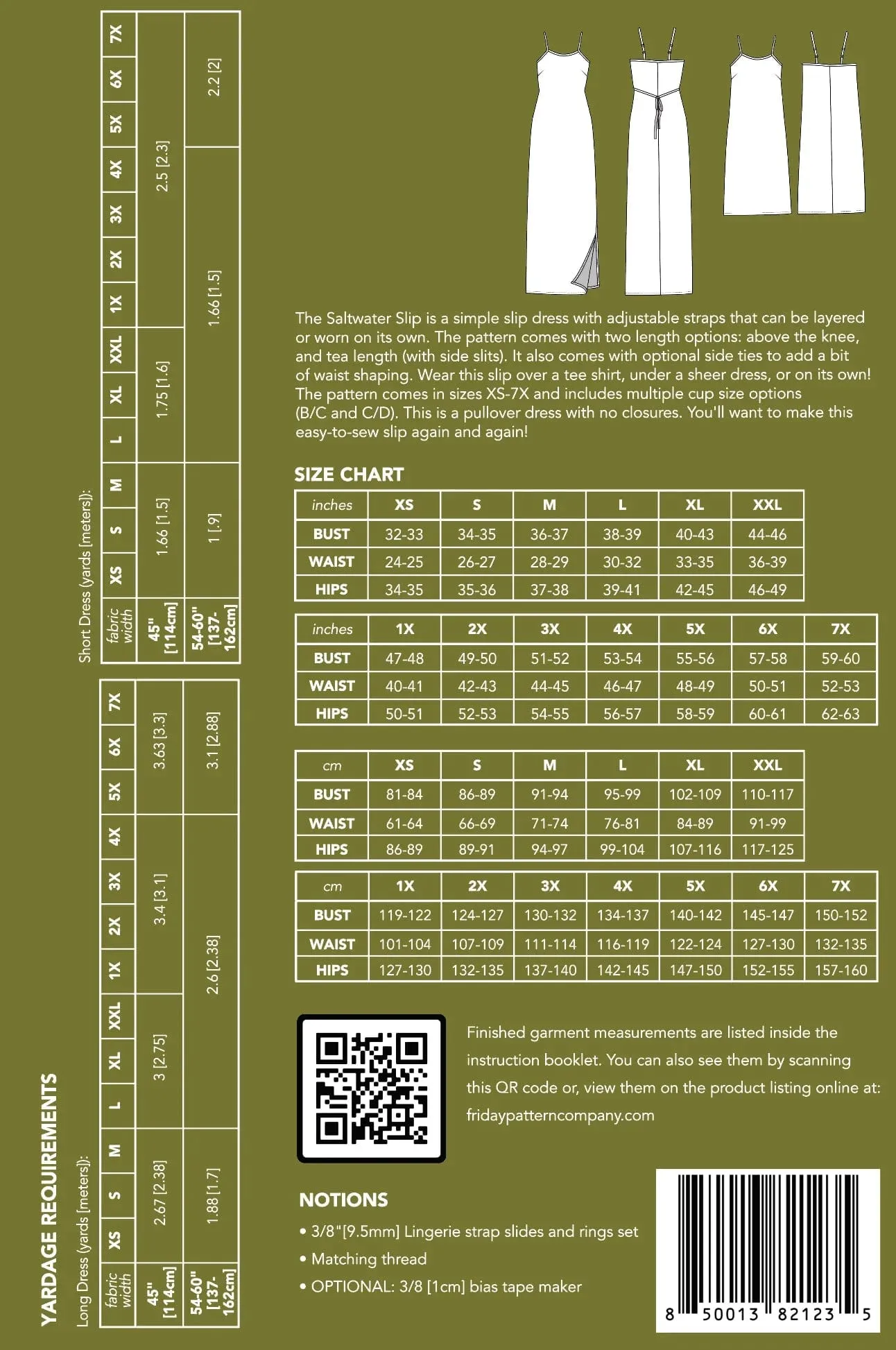 Saltwater Slip Dress - Friday Pattern Company - Sizes XS-7X