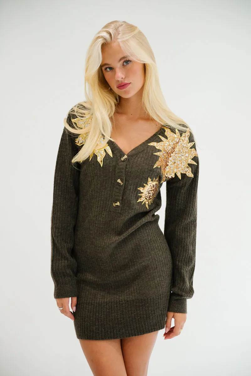 SEQUIN SUNS SWEATER DRESS