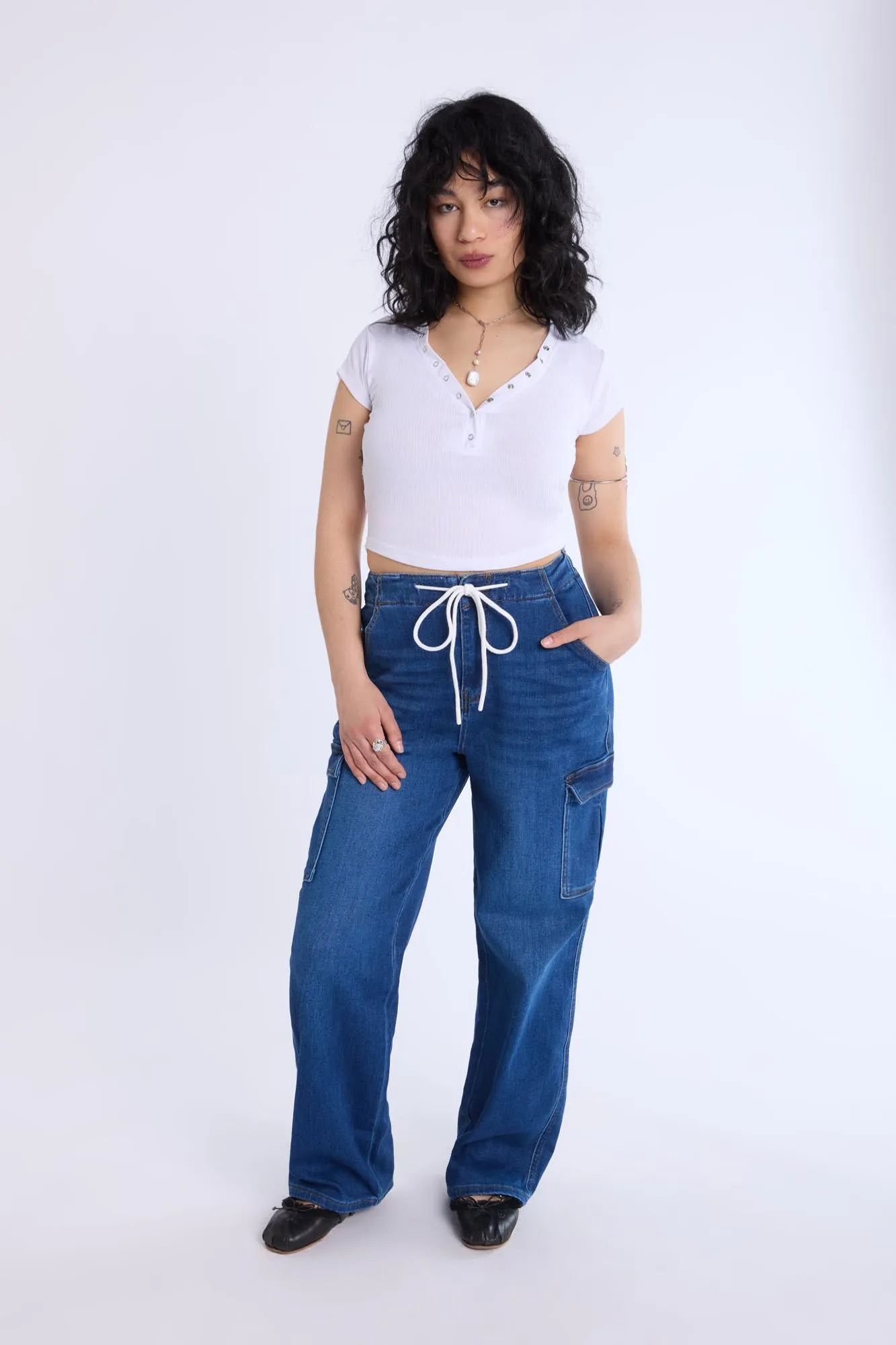 T-shirt court Henley ourlet arrondi