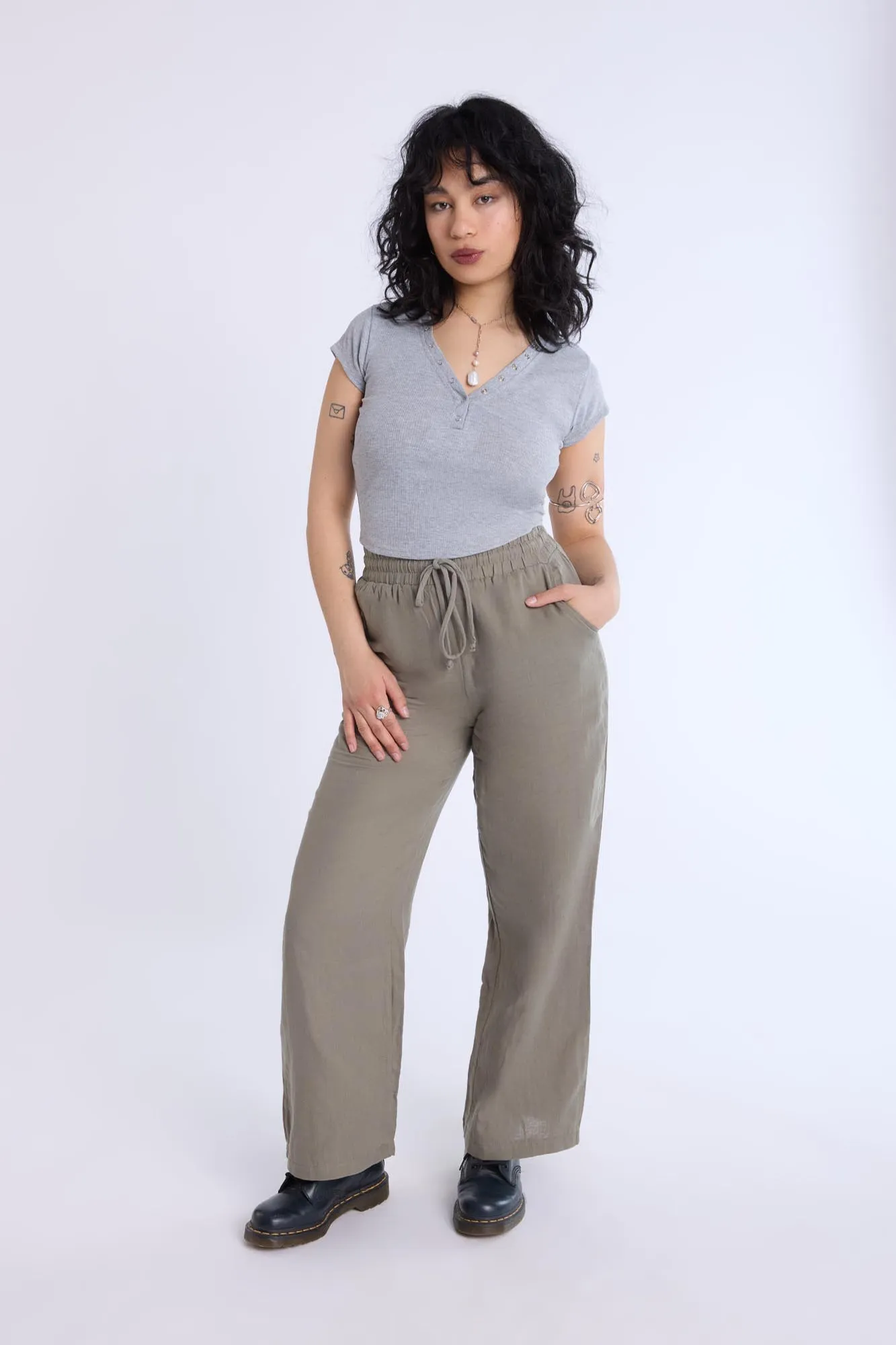 T-shirt court Henley ourlet arrondi