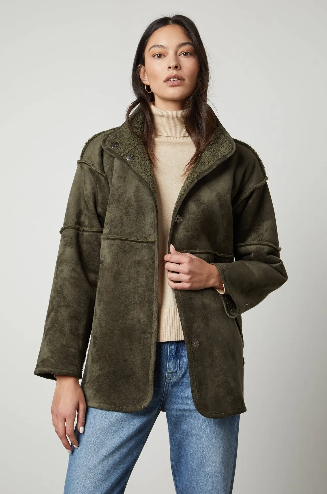 Velvet by Graham & Spencer Albany 03 Luxe Sherpa Reversible Jacket | Army