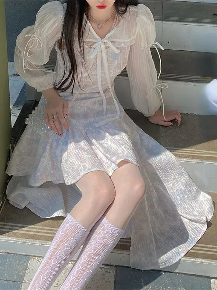 White Kawaii Fairy Slip Dress Women Korean Style Design Sweet Slim Asymmetrical Dresses Party Vintage Summer Kpop