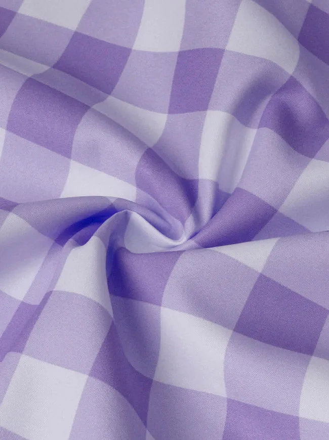 Women's Fashion Vintage Cotton Plaid High Waist Ruffle Swing Midi Skirt Purple Skirt