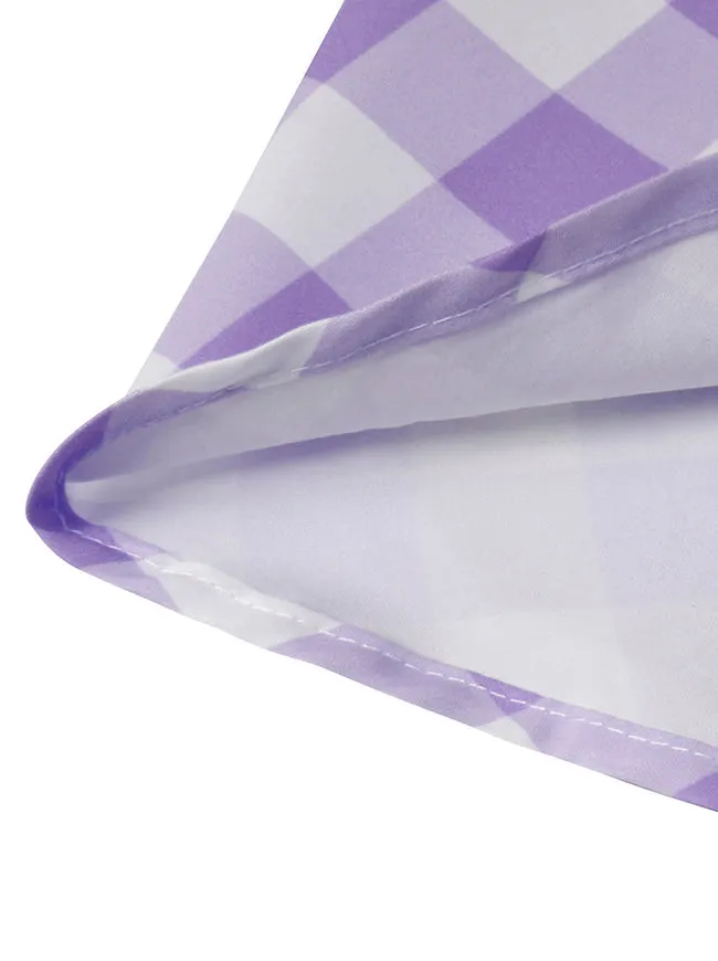 Women's Fashion Vintage Cotton Plaid High Waist Ruffle Swing Midi Skirt Purple Skirt