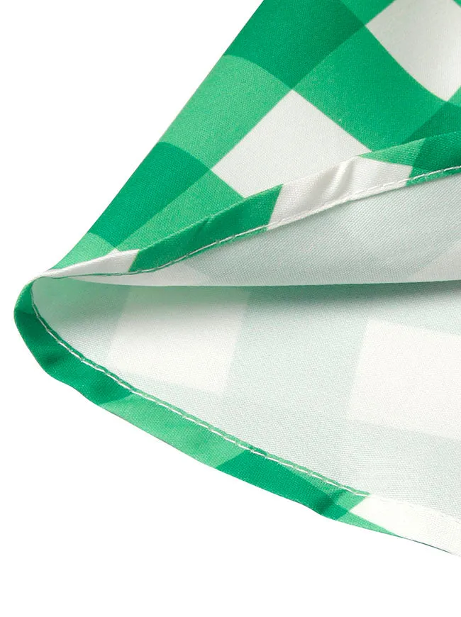 Women's Fashion Vintage Cotton Plaid Ruffle High Waist Swing Midi Skirt Green Skirt