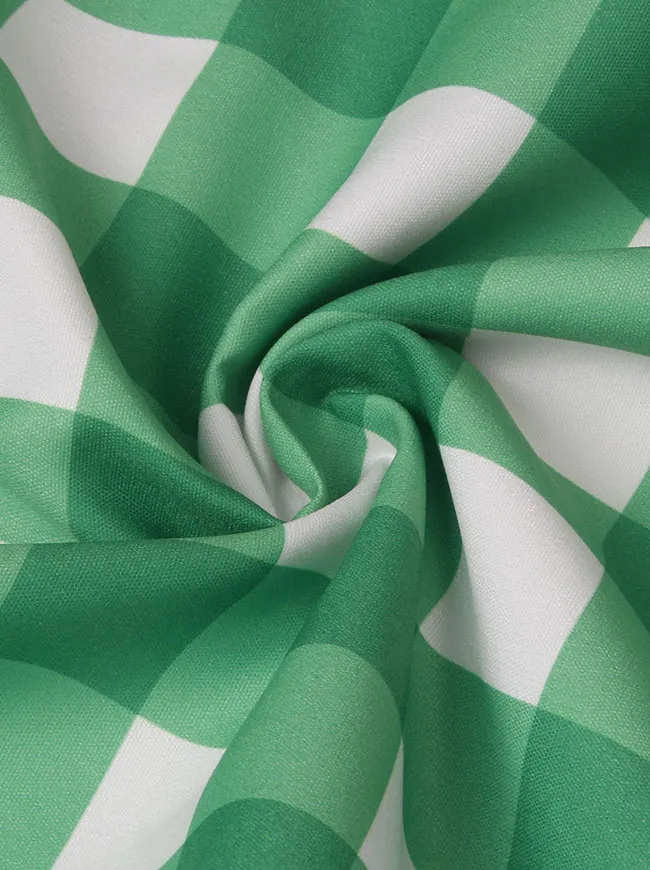 Women's Fashion Vintage Cotton Plaid Ruffle High Waist Swing Midi Skirt Green Skirt